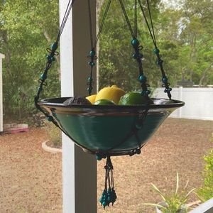 Macrame plant hanger-black with teal beads. More colors and styles available!